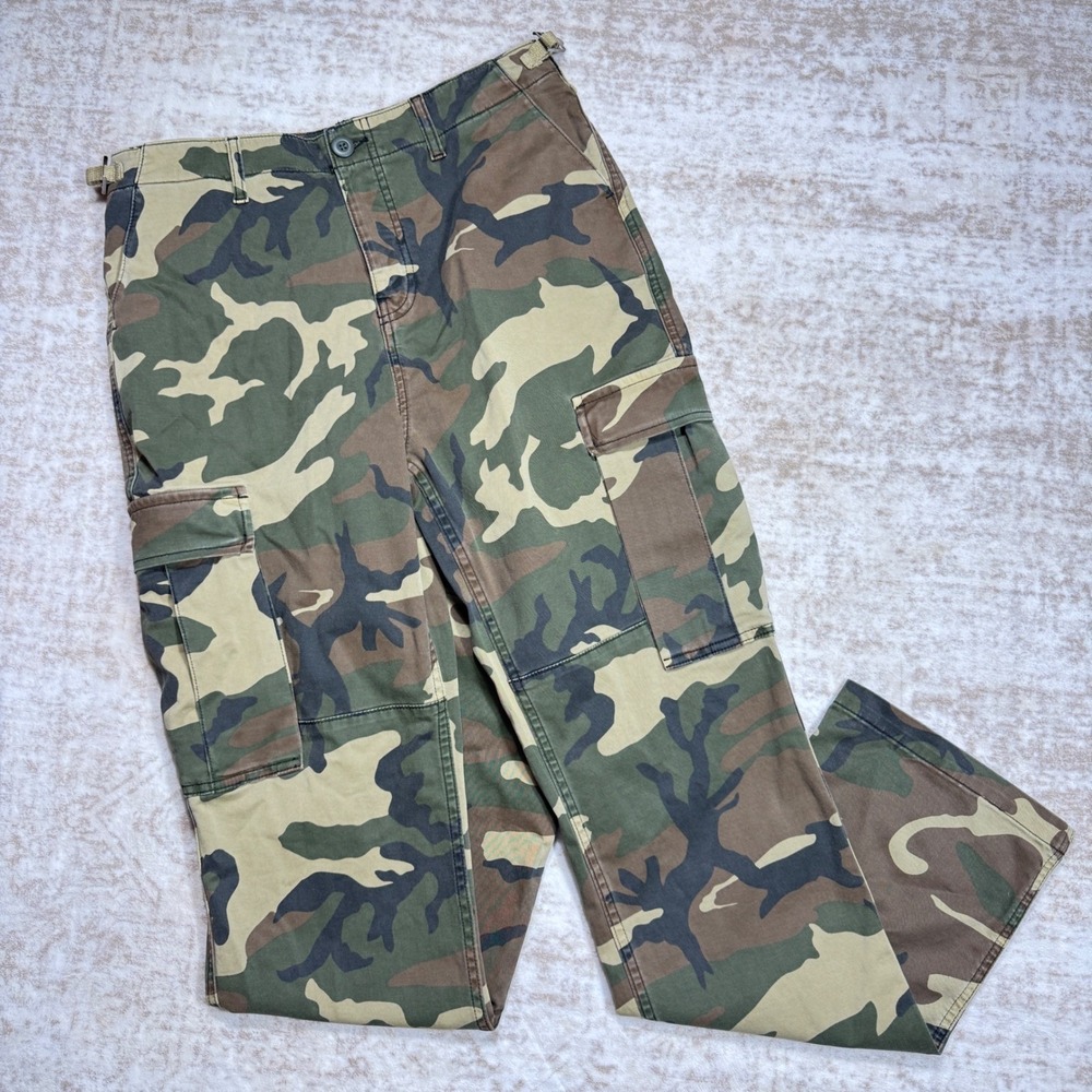 Good American Cargo Pants Womens 4/27 Green Camo Excellent Straight Leg Utility